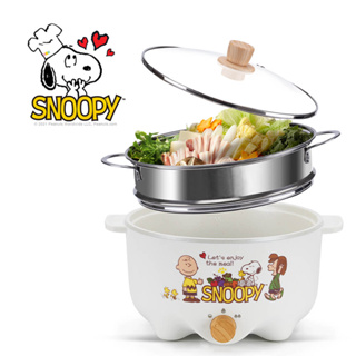 【SNOOPY 史努比】吃貨系列-S22不沾電湯鍋3L-木紋款+M2209不鏽鋼蒸籠(BYA011022)