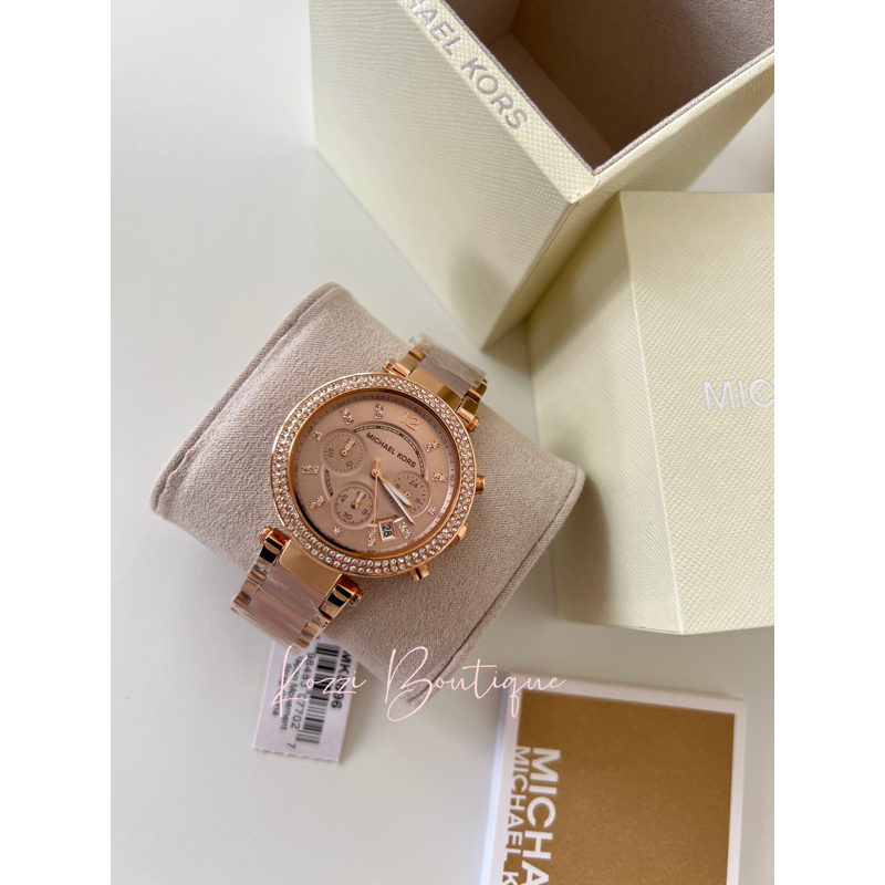 Michael Kors mk5896 mk6110 玫瑰金 水鑽 粉色錶盤 拼接 計時 手錶 mk錶