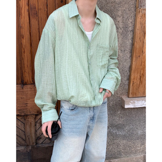 韓國小眾設計肌理感長袖襯衫 透氣薄款防曬衣 襯衫 薄襯衫 韓國男裝 韓系男裝