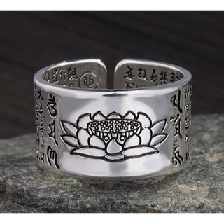 YaYa平價飾品☆ ﹒‧°∴~~藏銀蓮花心經戒指~~∴°﹒☆