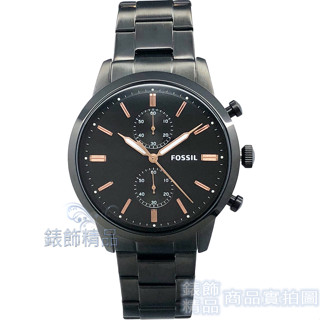 FOSSIL 腕錶 FS5379 玫瑰金時標 雙眼計時 夜光黑色鋼帶 男錶【澄緻精品】