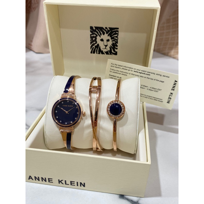 【全新現貨】🇺🇸美國 Anne Klein 玫瑰金 海軍藍 瑰麗系列腕錶 手錶手環 3件組 Swarovski Navy