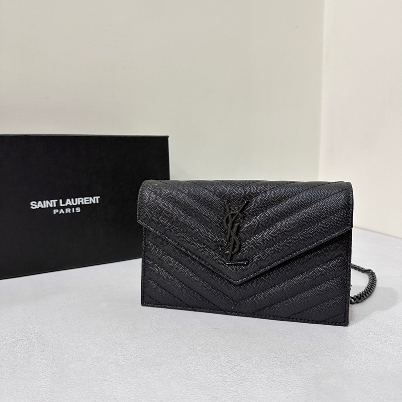 《二手中古包》YSL WOC 魚子醬信封包 粒面皮革 鏈條包 單肩包 斜挎包