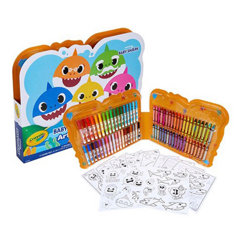 Crayola 碰碰狐baby shark 綜合蠟筆 可水洗彩色筆 著色繪圖貼紙組