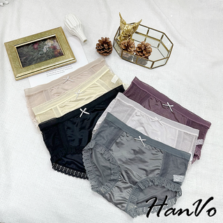 【HanVo】歐風緞面蕾絲輕熟冰絲內褲 舒適柔軟親膚透氣三角褲 獨立包裝 流行少女內褲 內著 5668