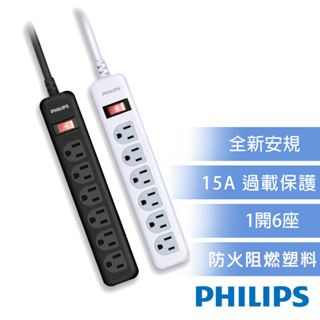 【Philips 飛利浦】1開6座延長線 1.8M 兩色可選-CHP2460