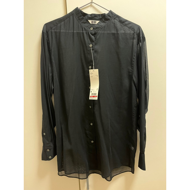 Uniqlo U透膚立領上衣 黑色 M