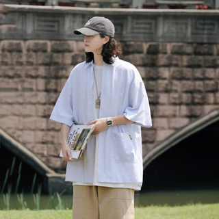 日系夏季棉麻短袖襯衫男寬松韓版中國風亞麻五分袖襯衣