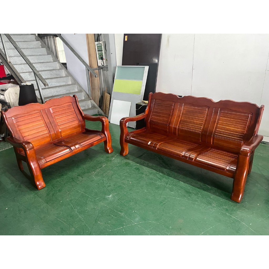 二手家具全省估價(集穎全新二手家具)--穩重通風耐用2+3木椅 木沙發組 SO-2052501