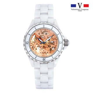 【范倫鐵諾 Valentino Coupeau】61293RG 輕奢玫瑰金鏤雕陶瓷腕錶