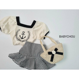 🔆全新現貨🔆正韓🇰🇷童裝 《Baby chou》韓系甜美家_清新可愛超 百搭方領修身公主袖/滾邊馬蹄上衣