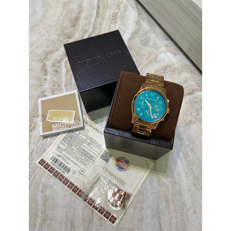 寶島鐘錶購入有保證書 Michael Kors 玫瑰金迷幻湛藍變色錶 MK5940 手錶