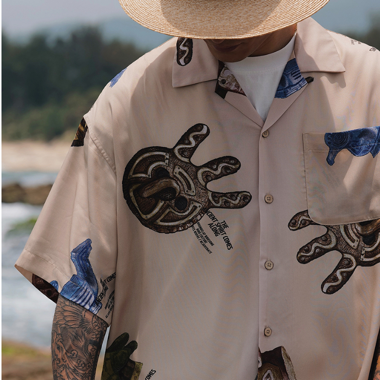 HUMMON SELECT UNBENT 23ss 日系古巴領鳥獸圖騰夏威夷風短袖天絲花襯衫