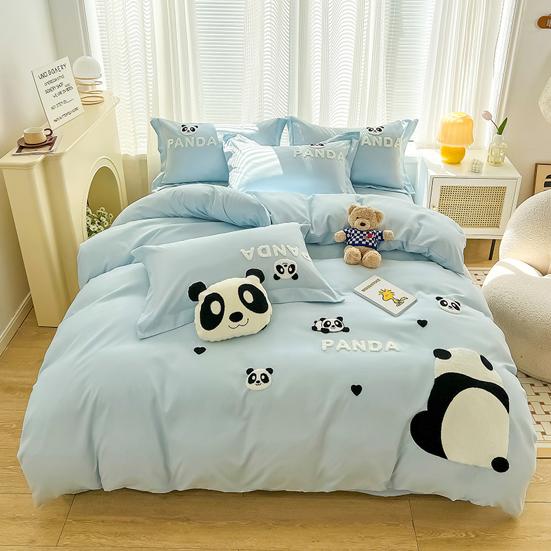 【優尚佳】卡通熊貓 頂級水洗棉床包四件組 裸睡 雙人床包 單人床包 加大四件組/床包組/床單/兩用被/被套/床包/枕頭套