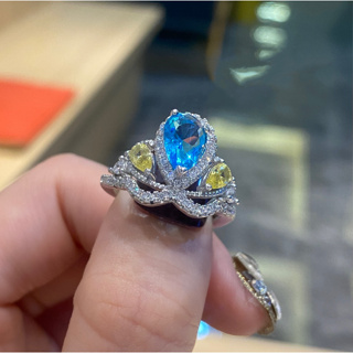 台灣 現貨 水滴 梨形 1克拉 拓帕石 黃水晶 彩鑽 戒指 可調式戒圍 不退色1566