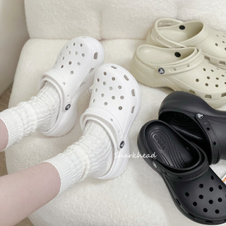 【Sharkhead】現貨 Crocs Platform Clogs 雲朵鞋 增高 厚底 防水 洞洞鞋 白 奶茶 全白