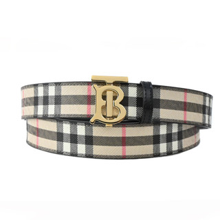 BURBERRY 經典 LOGO格紋帆布女用皮帶(卡其x黑)｜100%原廠真品｜JS Maxx官方旗艦館