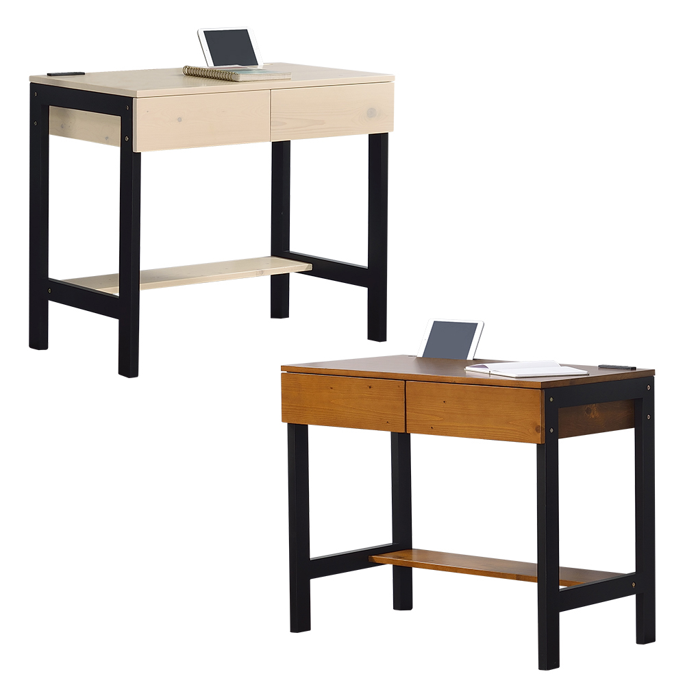 Boden-貝德2.9尺工業風實木二抽書桌/工作桌(兩色可選)