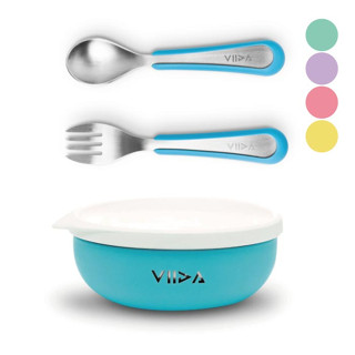 臺灣 VIIDA Souffle 抗菌不鏽鋼餐碗+大童叉匙組(5色可選)