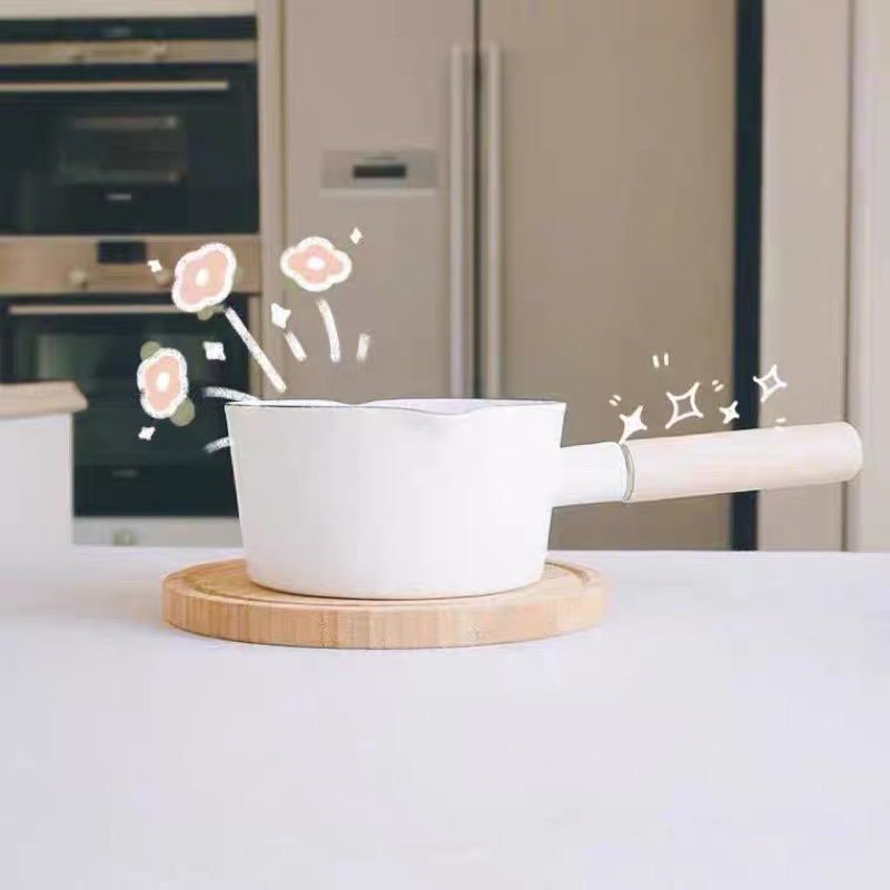 日式純色奶鍋搪瓷奶鍋琺瑯鍋耐高溫寶寶輔食煮面煮湯油炸
