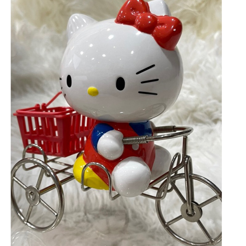 日本進口Hello Kitty全新不鏽鋼三輪車陶瓷Kitty存錢筒