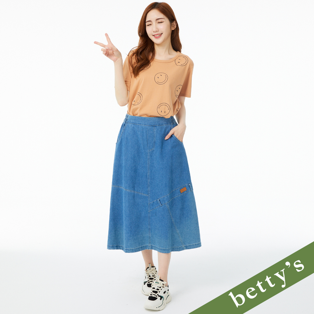 betty’s貝蒂思(21)牛仔特色剪接長裙(淺藍)