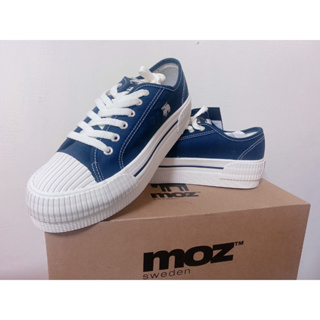 MOZ 厚底增高/綁帶帆布餅乾鞋(氣質藍)