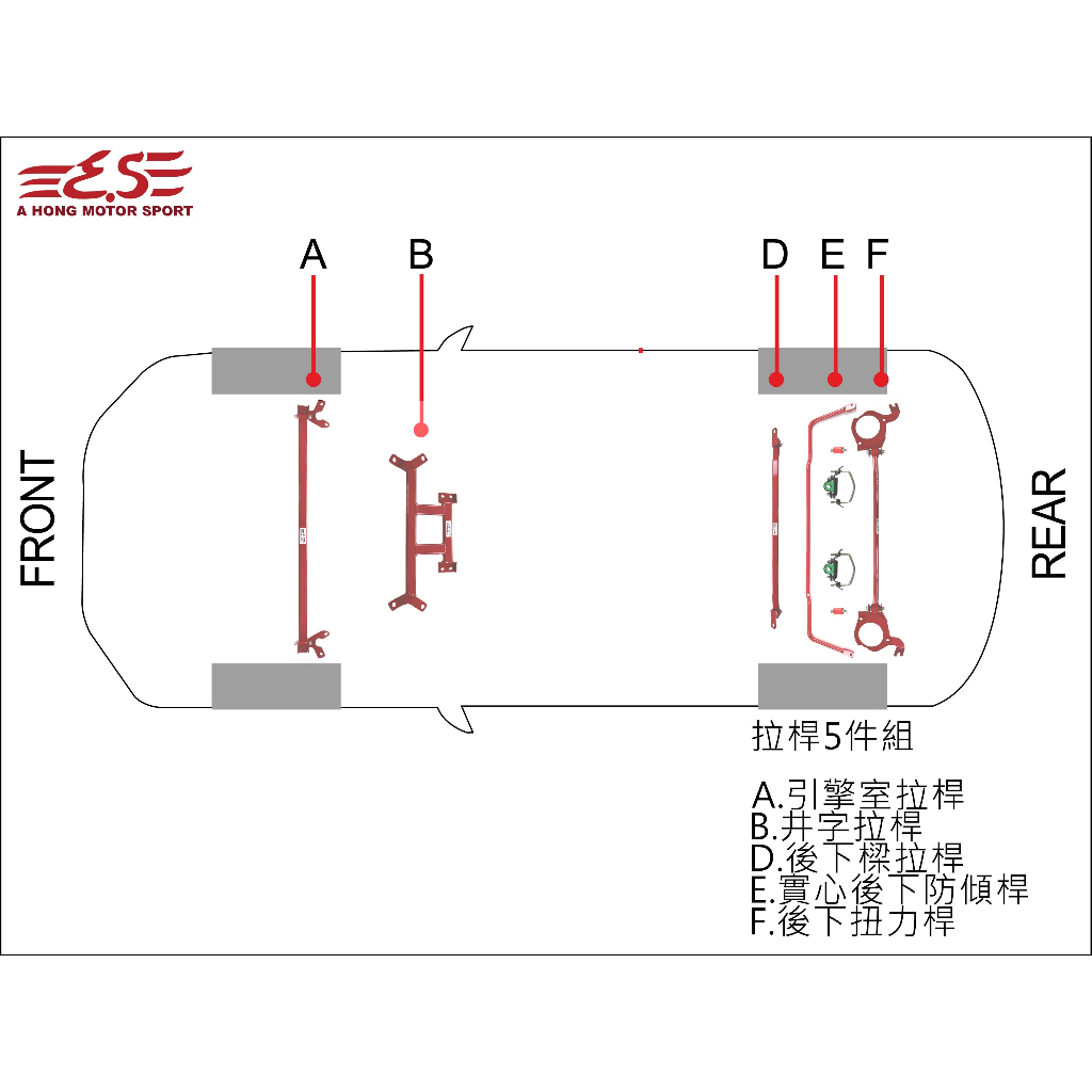 阿宏改裝部品 E.SPRING SUPER SENTRA B17 引擎室拉桿 井字拉桿 後下樑 防傾桿 後下扭力桿