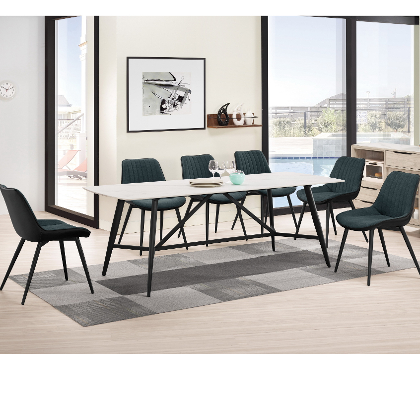 【全台傢俱】CM-24 維克多6.6尺岩板餐桌 / 莫萊特餐椅(灰色布)(五金腳) 傢俱工廠特賣