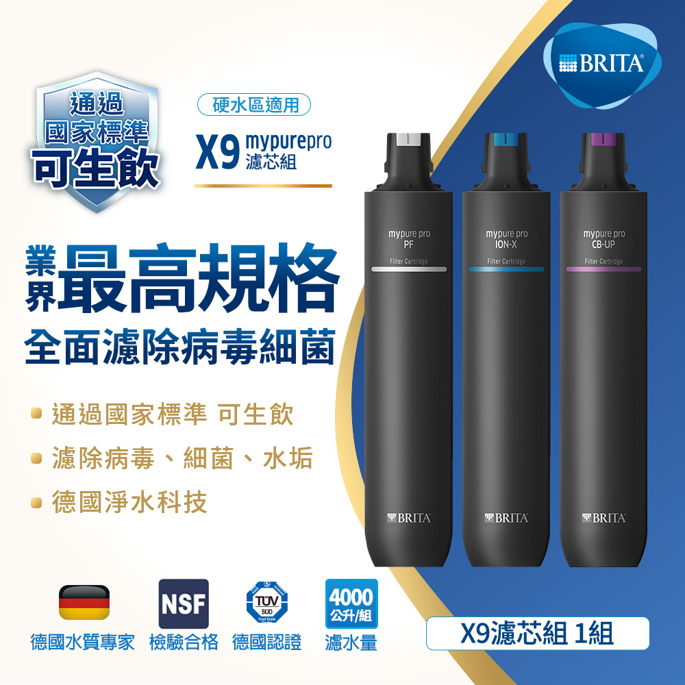 德國BRITA mypure pro X9專用一年份濾心組(共3支) 前置PF 離子交換樹脂ION-X 超微濾CB-UP