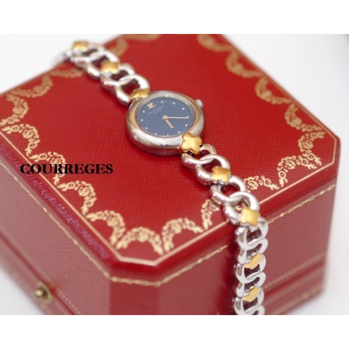 法國名牌精品 COURREGES 女用手錶 日本機心 銀色秀氣典雅小圓面 漂亮美品