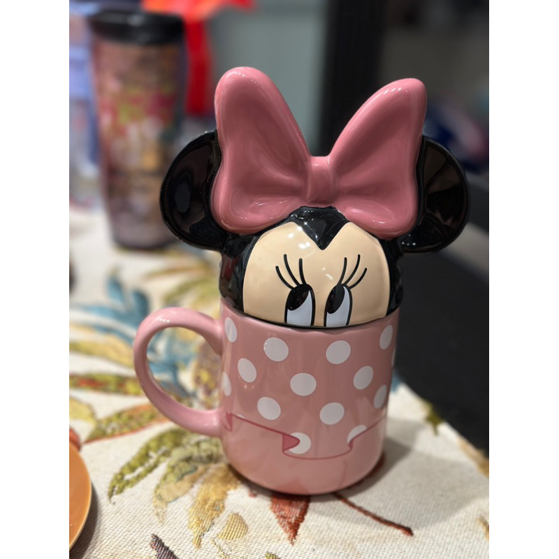 正版 Disney迪士尼馬克杯 迪士尼杯子 杯蓋是頭像是米妮 很可愛