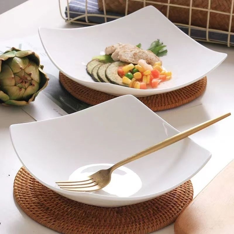 ❤川島❤陶瓷碗 沙拉碗 耐高溫 白碗 沙律碗 四角盤子 涼菜碗 餐盤 水果盤 湯碗  餐具 可微波爐