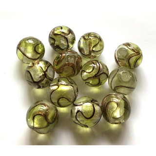 水滴精品～¥新品黃綠色日式琉璃銀箔圓珠散珠 diy 搭配手鍊項鍊耳墜飾品配飾