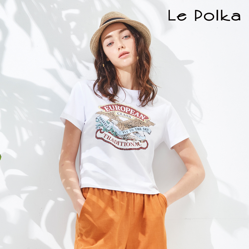 Le Polka美式復古老鷹印花T恤