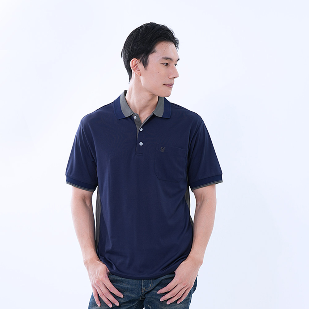 【遊遍天下】台灣現貨-MIT男款吸濕排汗抗UV防曬涼感機能短袖POLO衫GS1006 / 丈青