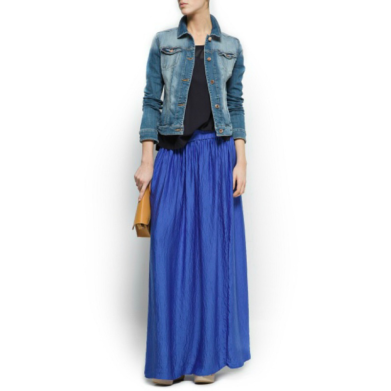 🎀西班牙MANGO專櫃真品🎀藍色柔軟光澤皺痕效果絲質長裙