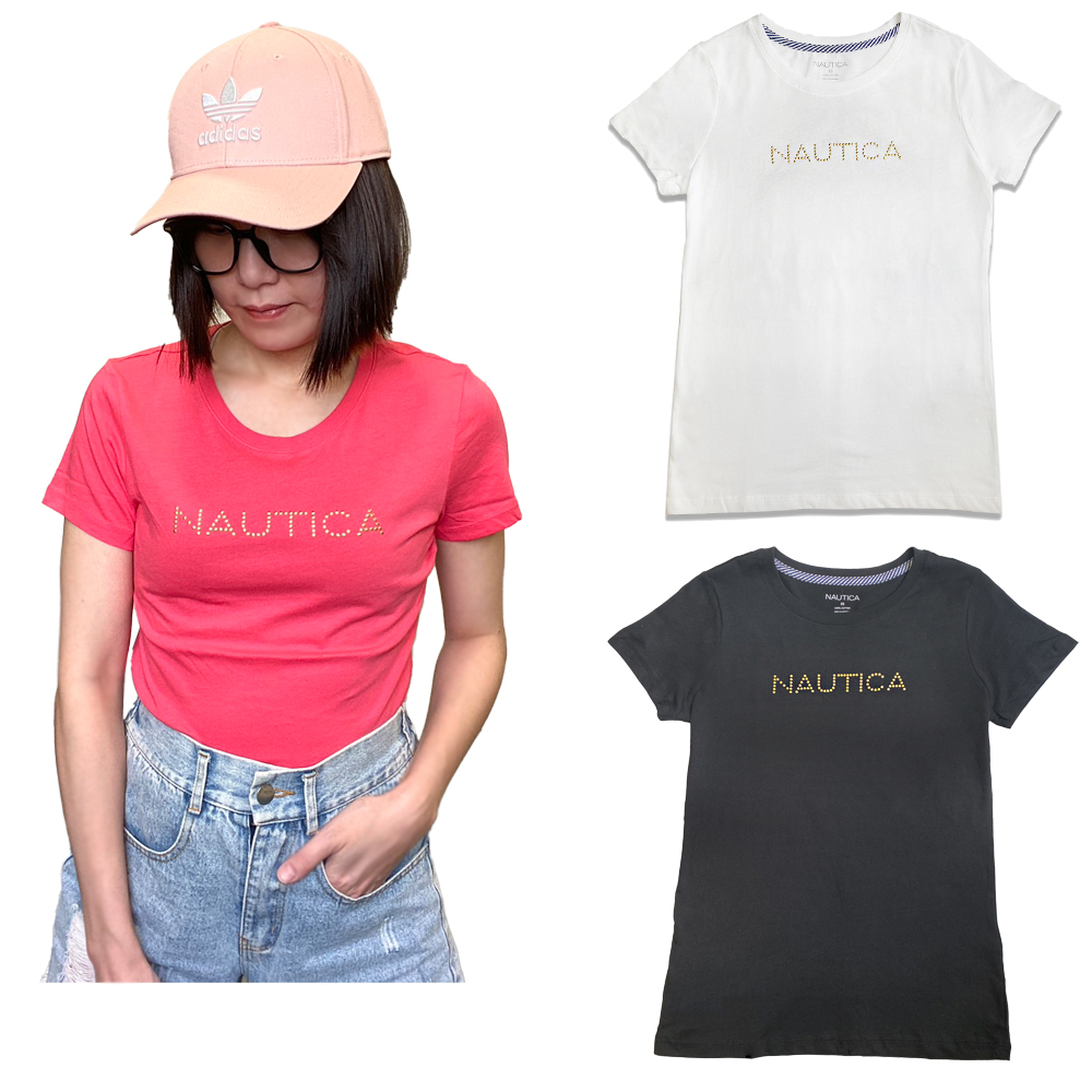 NAUTICA 女生 短袖 鉚釘 中logo 上衣 女生上衣 女生短袖 休閒短袖 美國代購