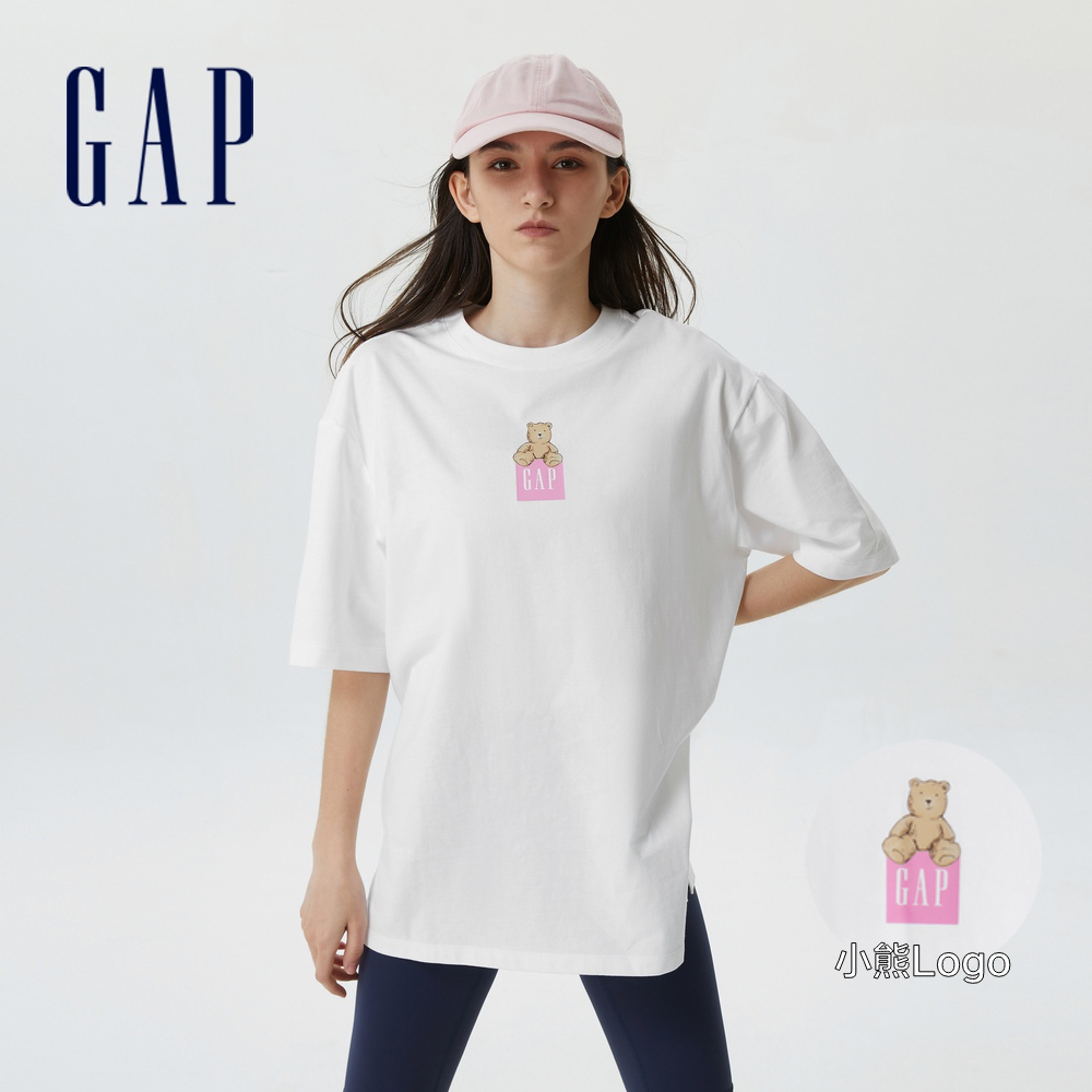 Gap 女裝 Logo小熊印花短袖T恤-白色(714136)