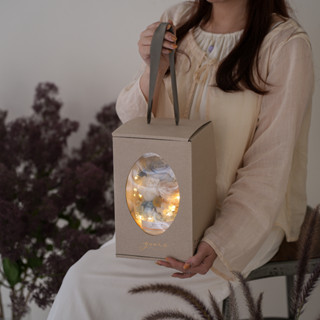 「原點花藝 夜燈禮物提盒 」(不含內容物 僅禮盒) 永生花玻璃罩 夜燈 禮盒緞帶包裝 原點乾燥花 禮物包裝