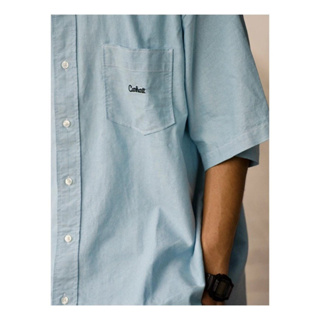 23 Carhartt WIP 刺繡口袋短袖襯衫 卡哈特 素面襯衫 潮流 滑板 淺藍