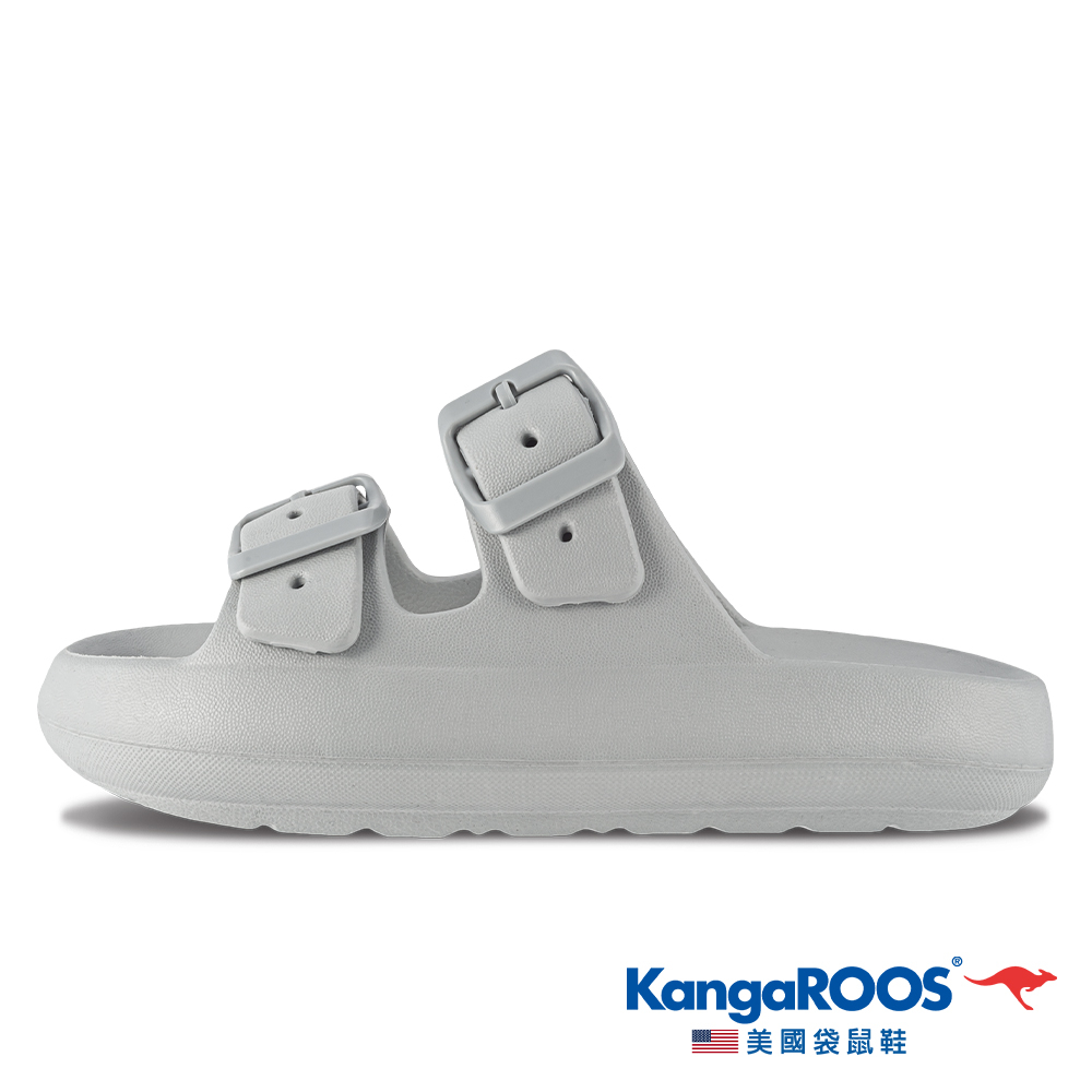 【KangaROOS 美國袋鼠鞋】童鞋 PUFFS 泡芙柔底拖鞋 Q彈 防水 拖鞋 涼鞋(灰-KK32388)