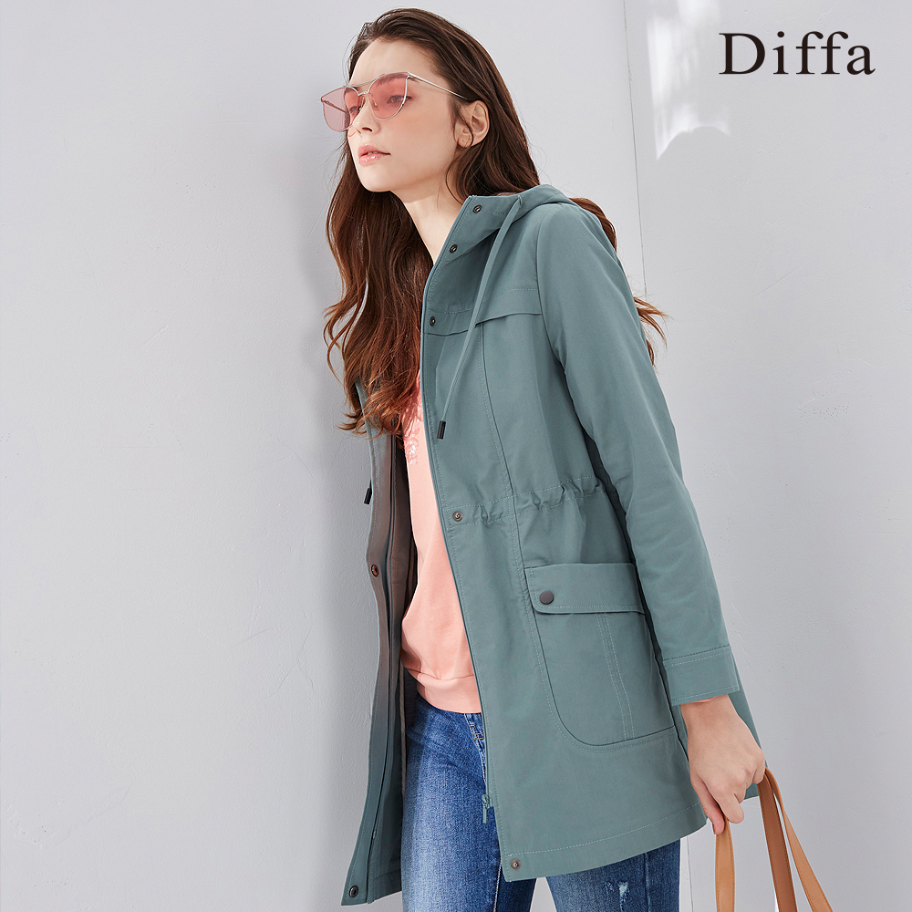 【Diffa】連帽拉鍊長版外套3768-1431