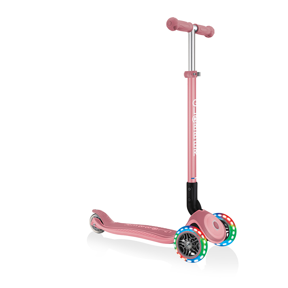GLOBBER 2合1三輪折疊滑板車經典版(LED發光前輪)-乾燥玫瑰粉