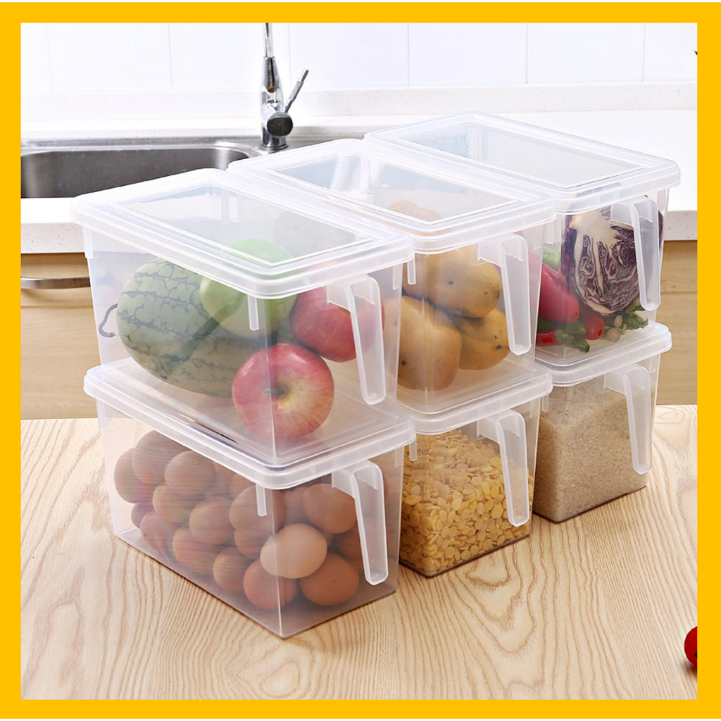透明保鮮盒 帶把手收納盒 冰箱收納箱 手柄式帶蓋收納盒 手把保鮮盒 水果蔬菜保鮮盒 冰箱整理盒 大容量儲物盒 儲藏盒