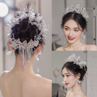 開心購 新娘結婚頭飾套裝 亮晶晶髮箍髮飾 盤髮髮夾 手工婚紗照造型 敬酒服髮飾