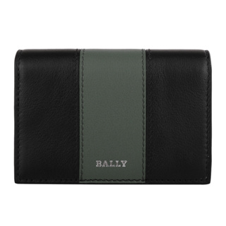 BALLY-灰綠槓條皮革名片夾(黑)