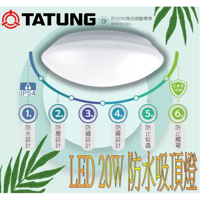 含稅【大同】 LED吸頂燈 20W 防水吸頂燈 全電壓 適用於浴室 陽台 走道 小房間