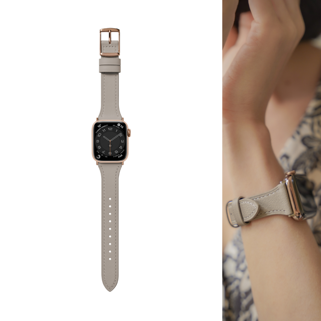 BellaBia ✶ Apple Watch 11/Ultra 3/SE 銀河灰 平紋珍藏 真皮 錶帶