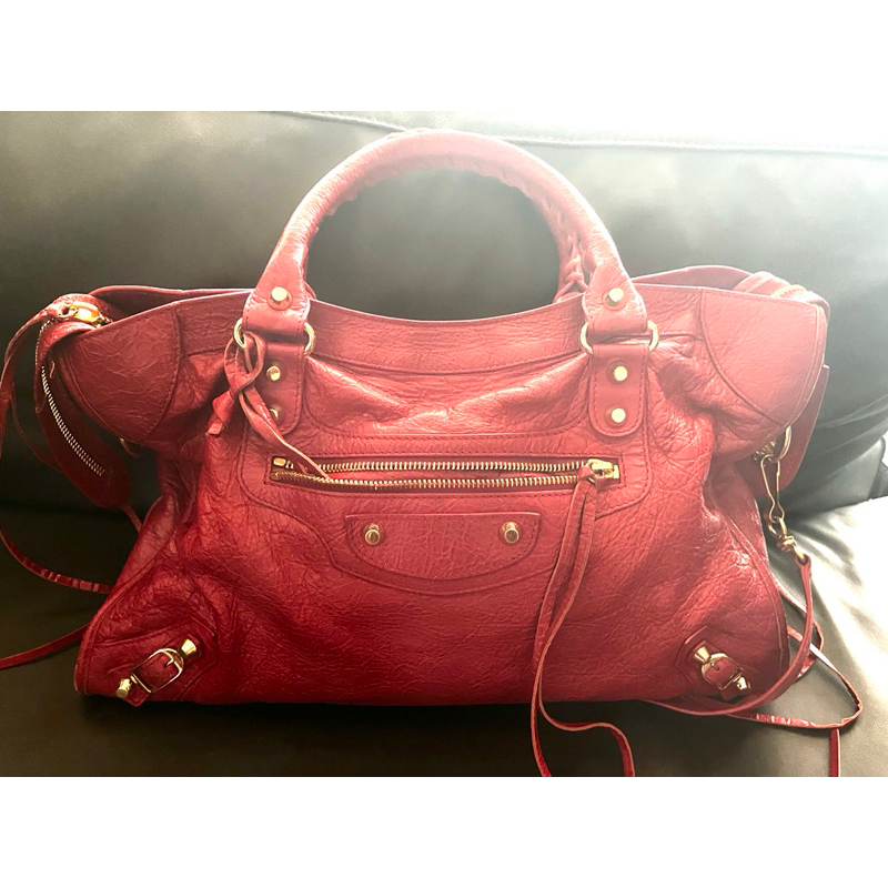 (二手) 巴黎世家機車包Balenciaga City Bag in Red 紅色金扣